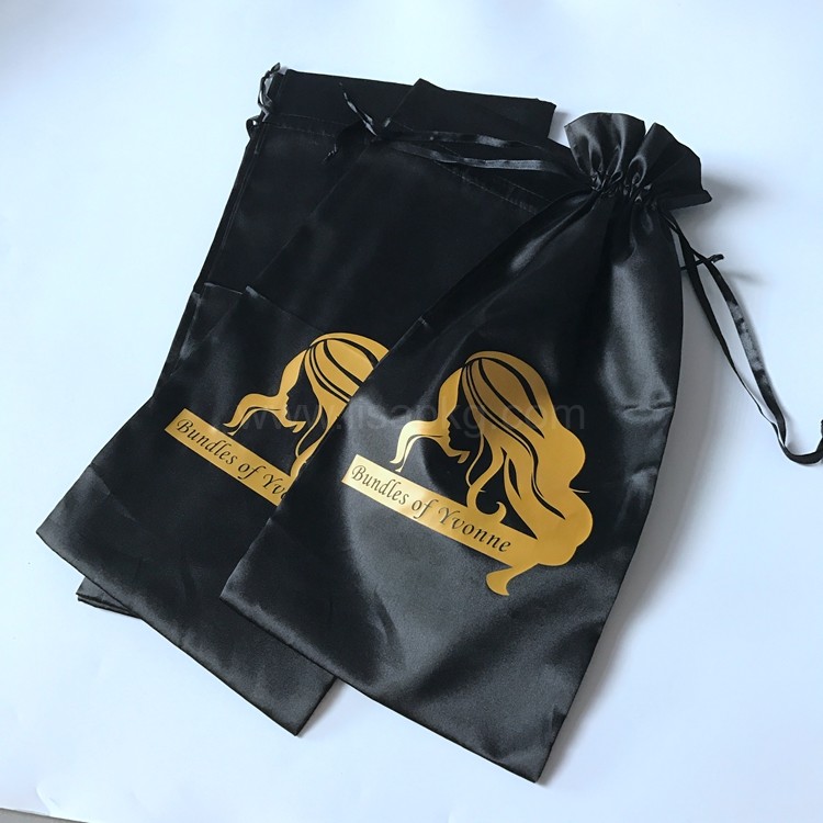 Wholesale Custom Black Satin Drawstring Pouch Silk Bags For hair
