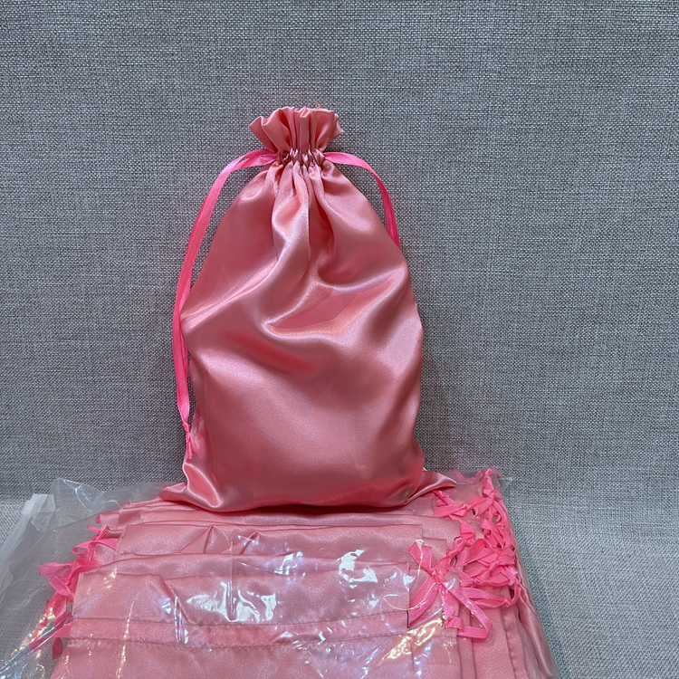 Custom logo pink silk satin bags hair,hair extension bags for bundles
