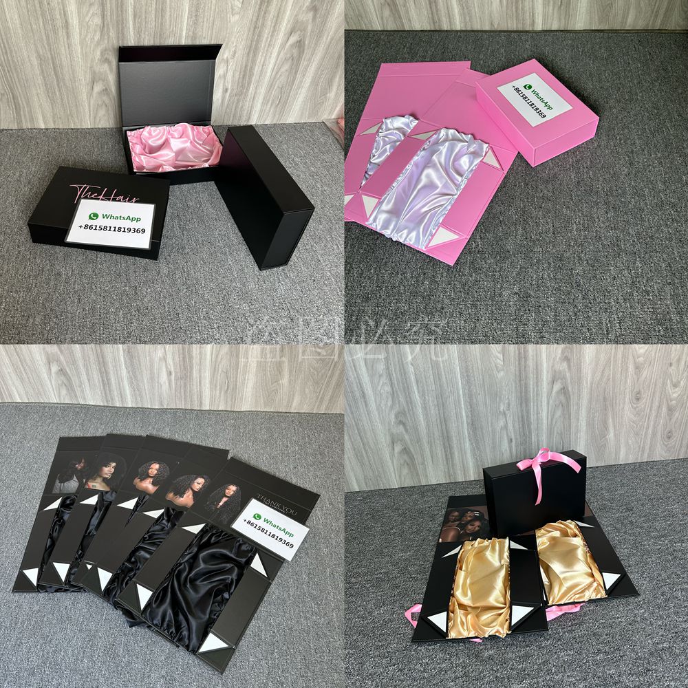 Custom Logo folding Luxury Hair Bundle Wig Box Packaging Hair Extension Wig Packaging with Ribbon and satin lining