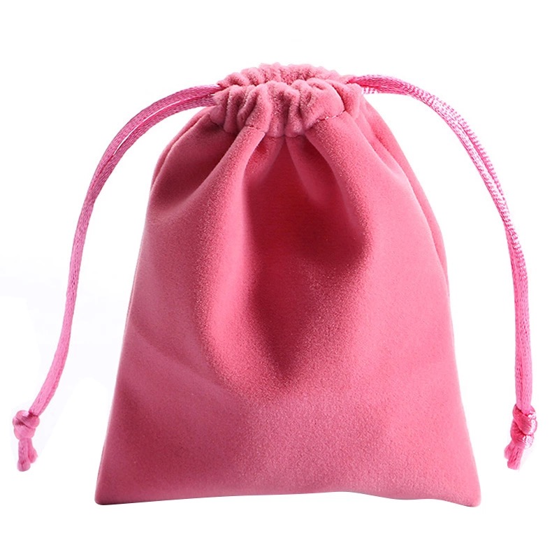 Custom logo printed mini pink drawstring bag Jewelry Velvet pouches for Wedding ring