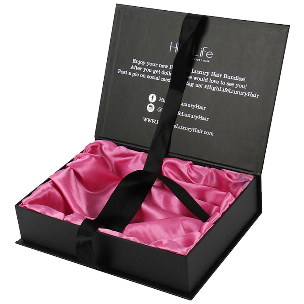 Elegant Design Hair Extension wig Packaging Boxes with satin lining