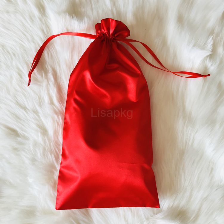 Custom large Red drawstring satin bag with logo printed