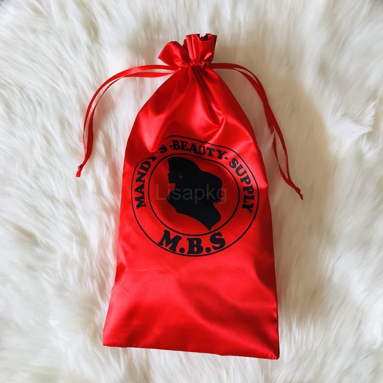 Custom large Red drawstring satin bag with logo printed