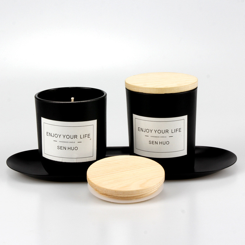 Custom matte black candle jar bamboo lid