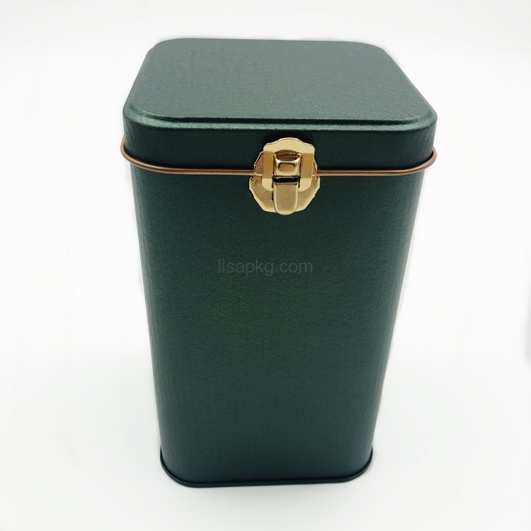 Dark Green metal tin box gift packaging with metal lock