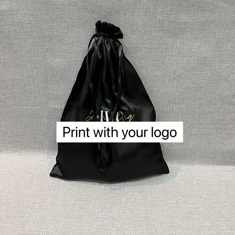 Wholesale Custom Black Satin Drawstring Pouch Silk Bags For hair