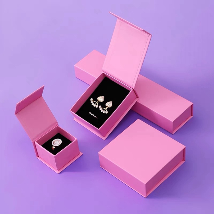 Custom pink small magnetic jewelry box with foam tray for rings earrings necklace