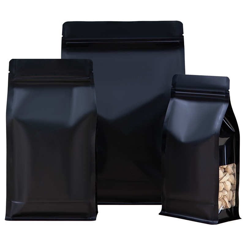 Custom printed logo matte black mylar ziplock food bag for coffee nuts tea
