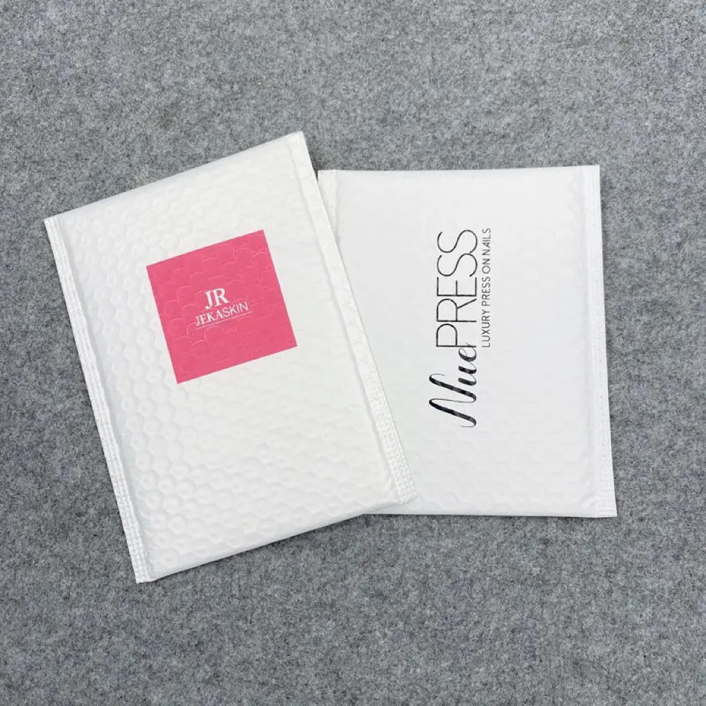 Custom white matte poly bubble mailer for cosmetics boutique clothing wigs hair 