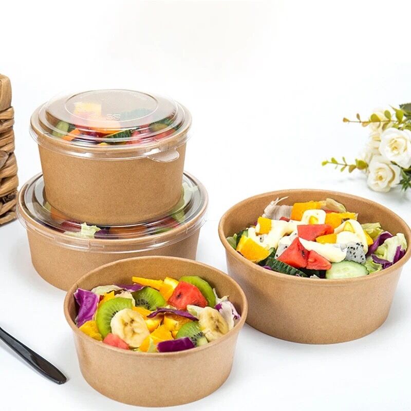 Custom round disposable paper kraft bowl for salad soup rice food