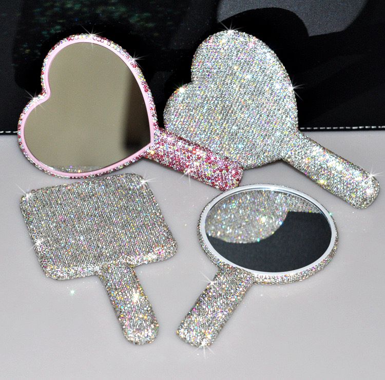 Custom bling glitter hand makeup mirror with diamond