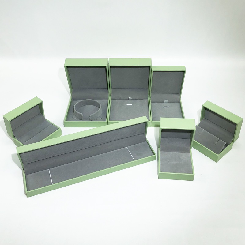 Custom light green leather jewelry box with velvet tray