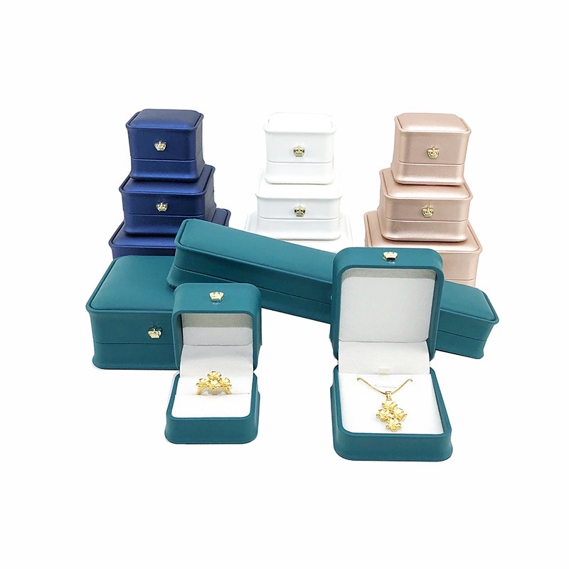Custom fashion leather navy blue jewelry set box with your logo