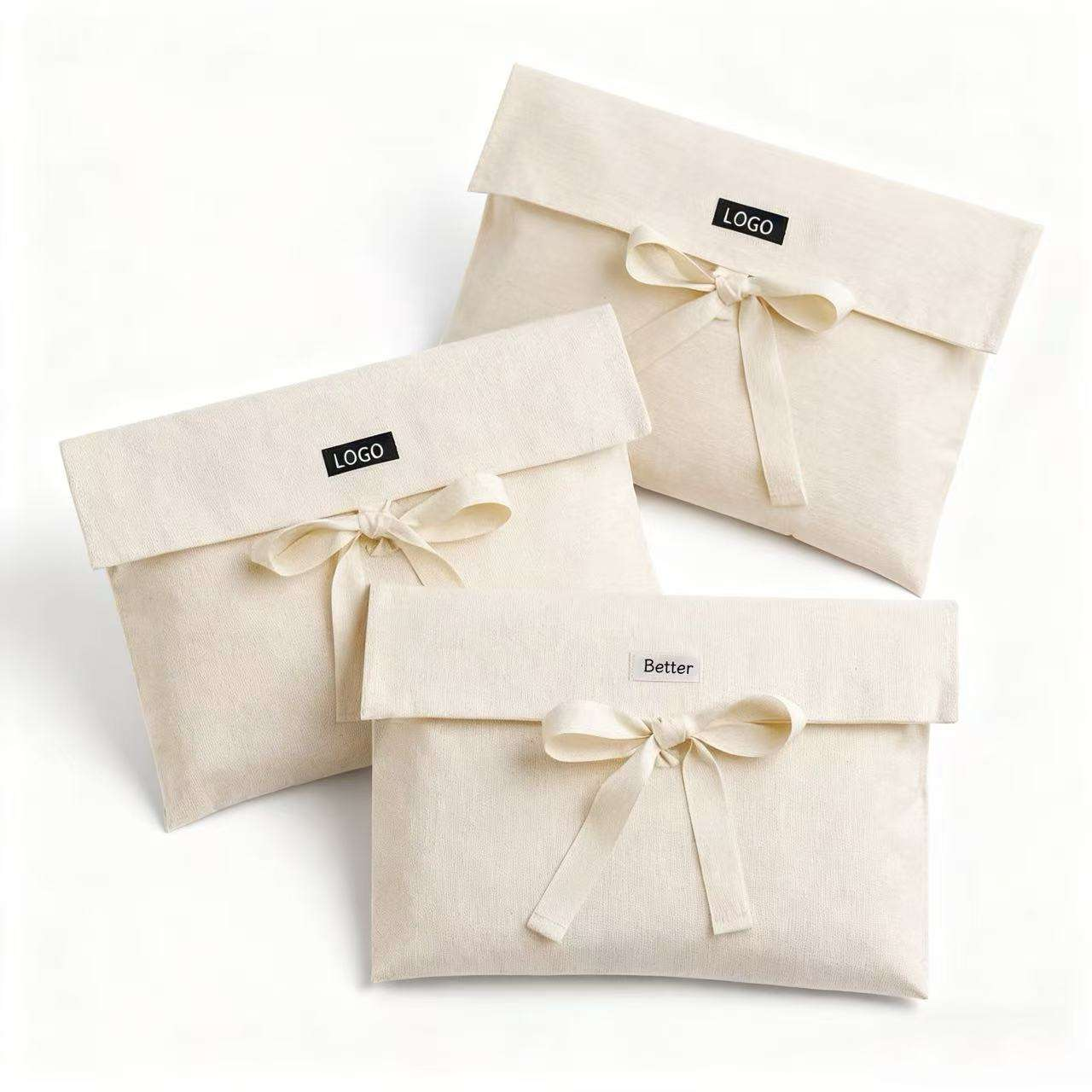 Custom Logo 100% Cotton Envelope Dust Bags for Handbags Clothing Shoes Reusable Drawstring Storage Pouch Luxury Gift Packaging