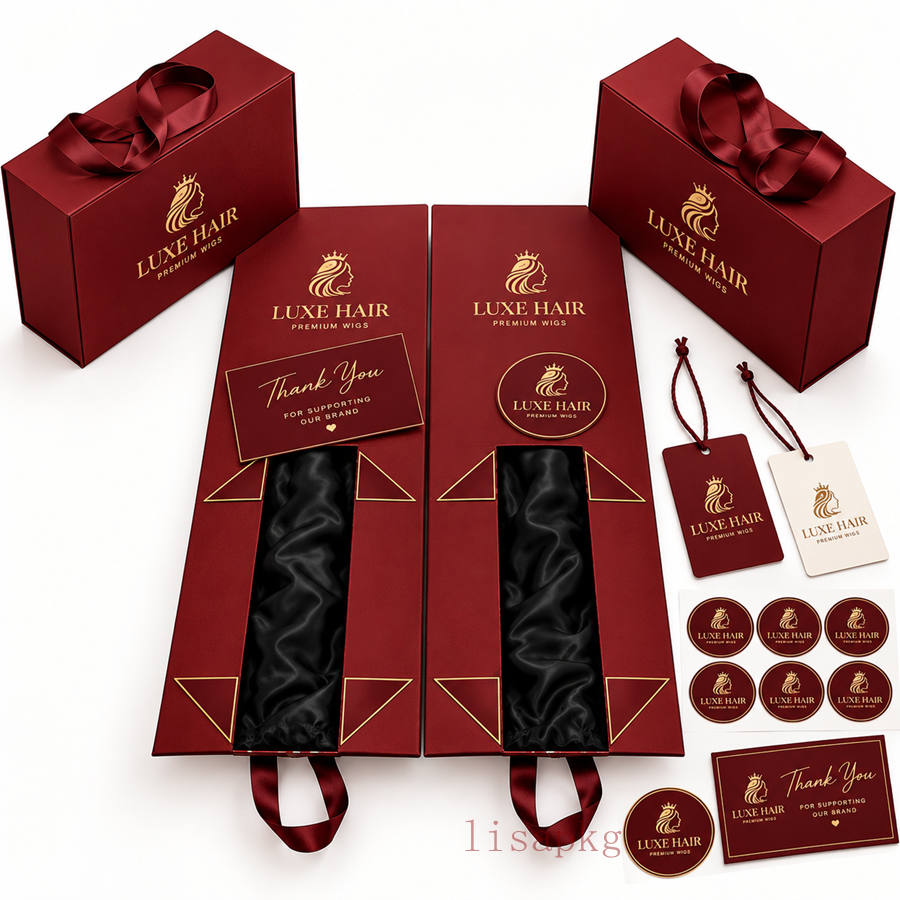 Custom Burgundy Red Wig Packaging Boxes with Logo | Luxury Hair Packaging for wigs
