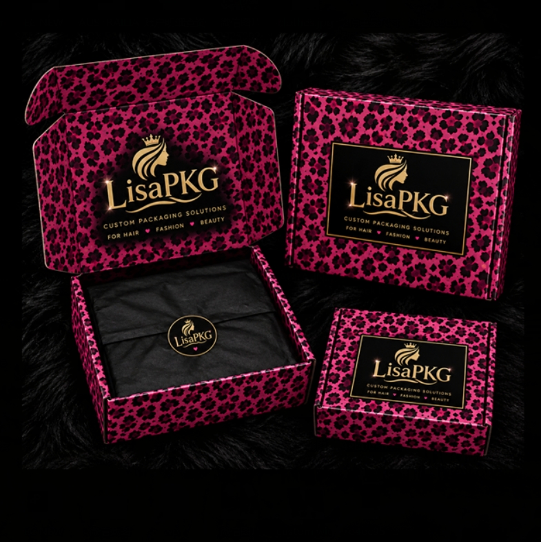 Custom Pink Leopard Print Wig Packaging Boxes | Luxury Hair Packaging Boxes