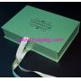 Big blue gift boxes packaging with ribbon close
