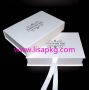 Big blue gift boxes packaging with ribbon close