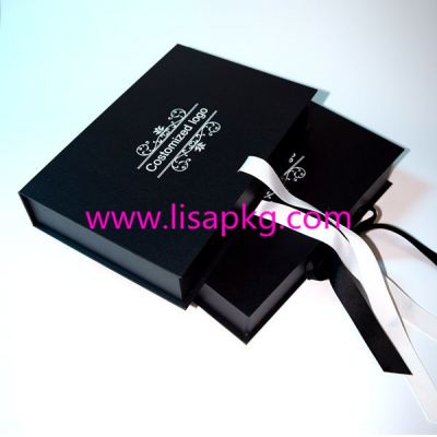 Black men's bikini gift box with white logo and ribbon 