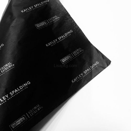 Custom Black Printed Silver logo Tissue Paper for garments and shoes 