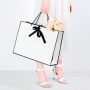 White custom clothing paper shopping packing bags with ribbon in middle 