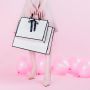 White custom clothing paper shopping packing bags with ribbon in middle 