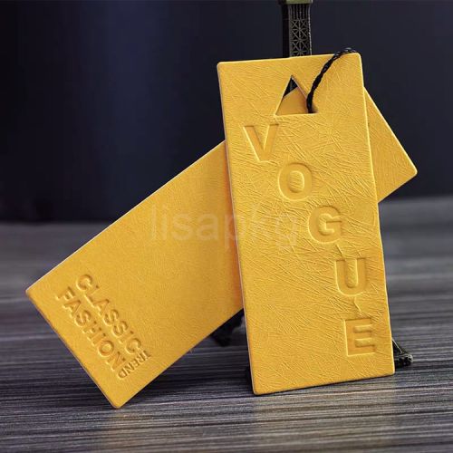 Custom Yellow Luxury Matt embossed Paper Label Hang Tag