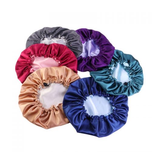 Custom label Colorful double sides silk satin hair bonnets