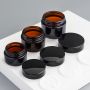 Custom Amber Empty glass cream container with black lid