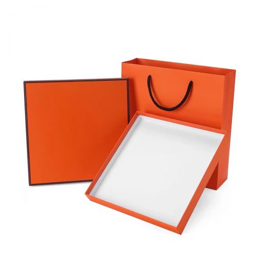 Custom orange square paper gift scarf box packaging with bag 