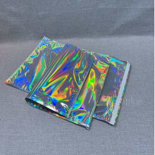 Custom laser holographic polymailer shipping bag rainbow color with logo
