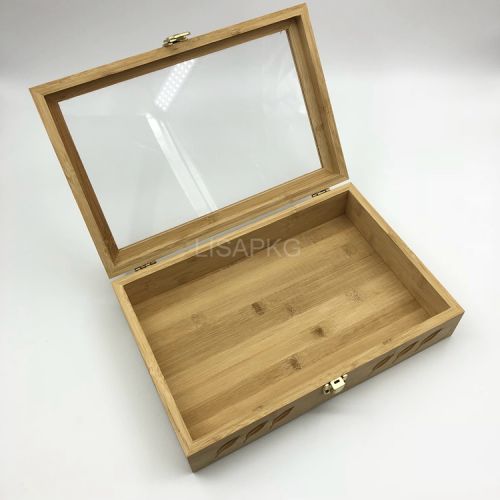 Custom Clear window wooden bamboo packaging box with lock